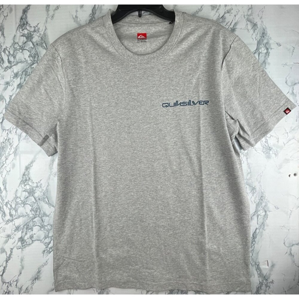 Quiksilver Mens Large T-Shirt Kauai Heather Gray Logo Print Cotton Crew Neck